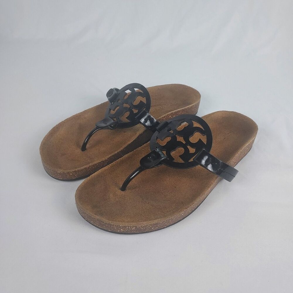 Tory Burch Miller Womens Black Patent Sandals Thong Flip Flop Size 9